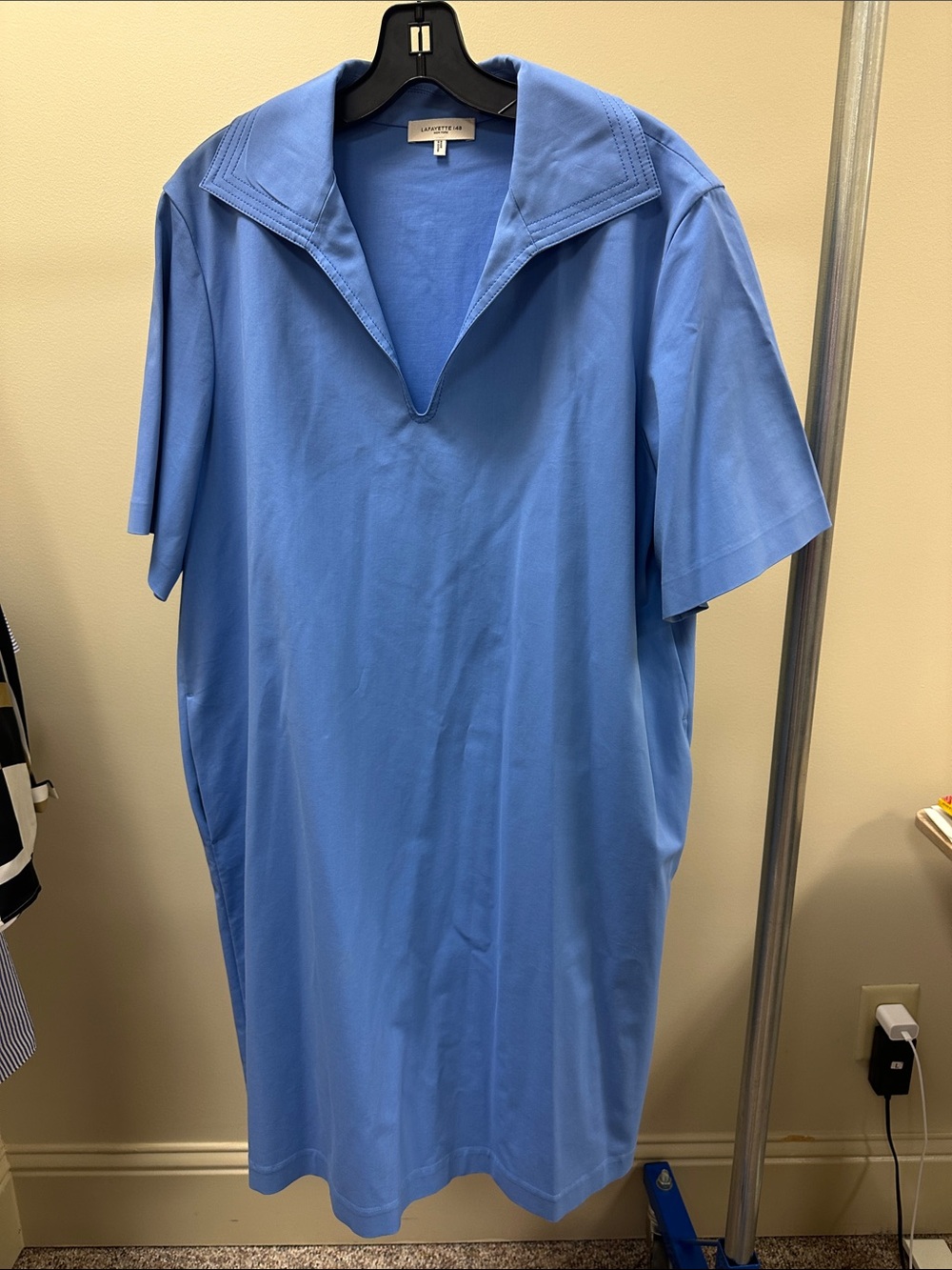 Lafayette 148 New York Sky Blue V-Neck Polo Mini Dress